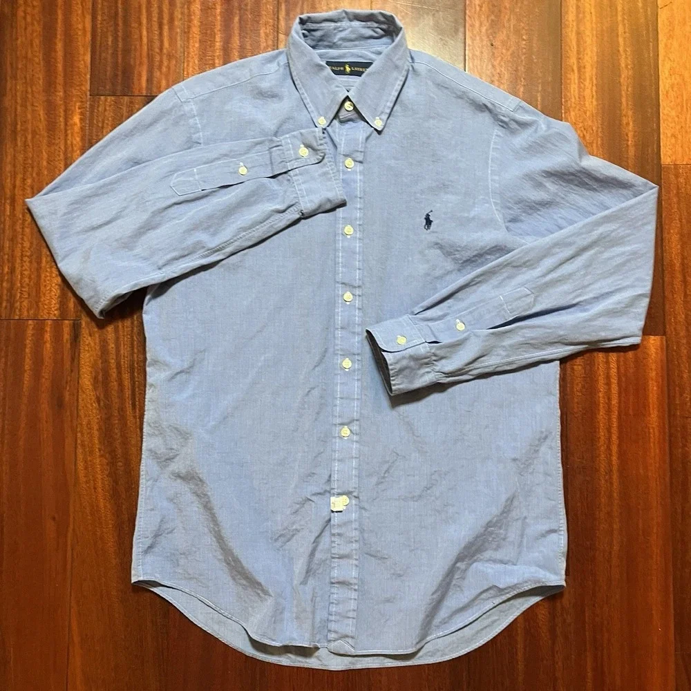 Polo Ralph Lauren Shirt Men Medium Blue Button Down Long Sleeve Preppy Casual